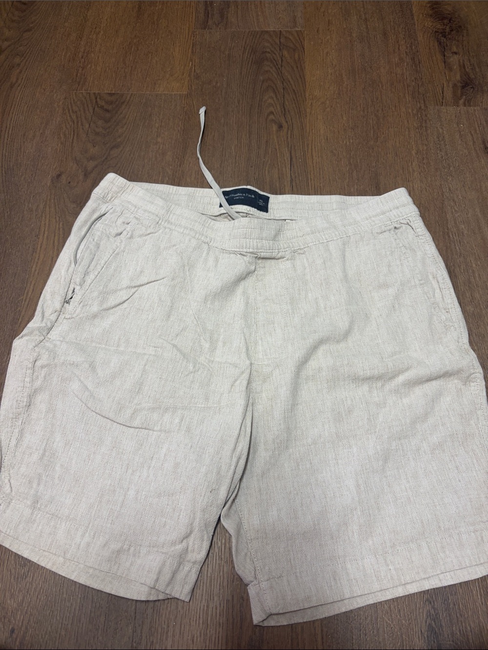 Abercrombie & Fitch Cream Flat Front Linen-Blend Shorts